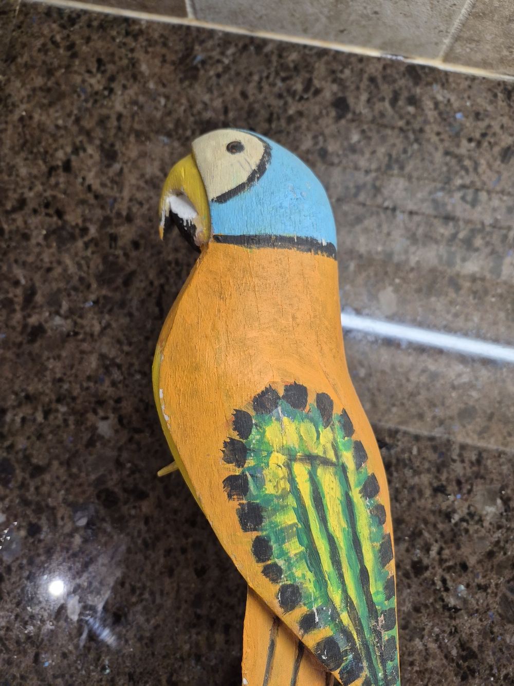 Vintage Wooden Parrot‎ Hand Carved & Painted Tropical Bright Decor